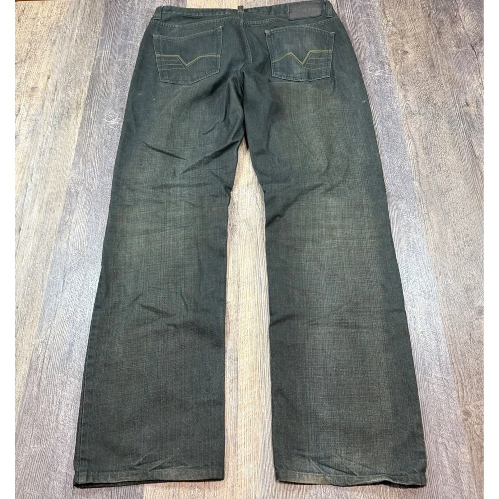 Vans Mens Dark Wash Denim Jeans Straight Leg Green Skull Logo Size 34x32 Skate